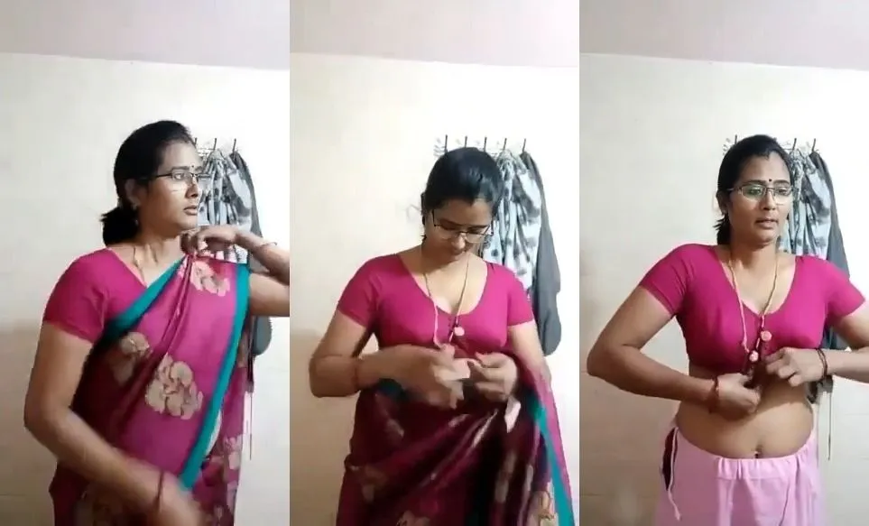 Beautiful Chasmish Bhabhi Removing Sari In Bathroom