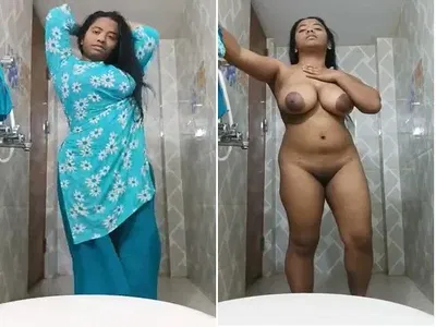 Desi Girl Striping Salwar Suit In Bathroom