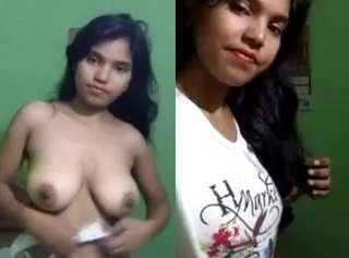 Desi teen girl press boob – white top