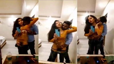 Lover in hotel mirror boobs play and pussy fingering Must Watch Online